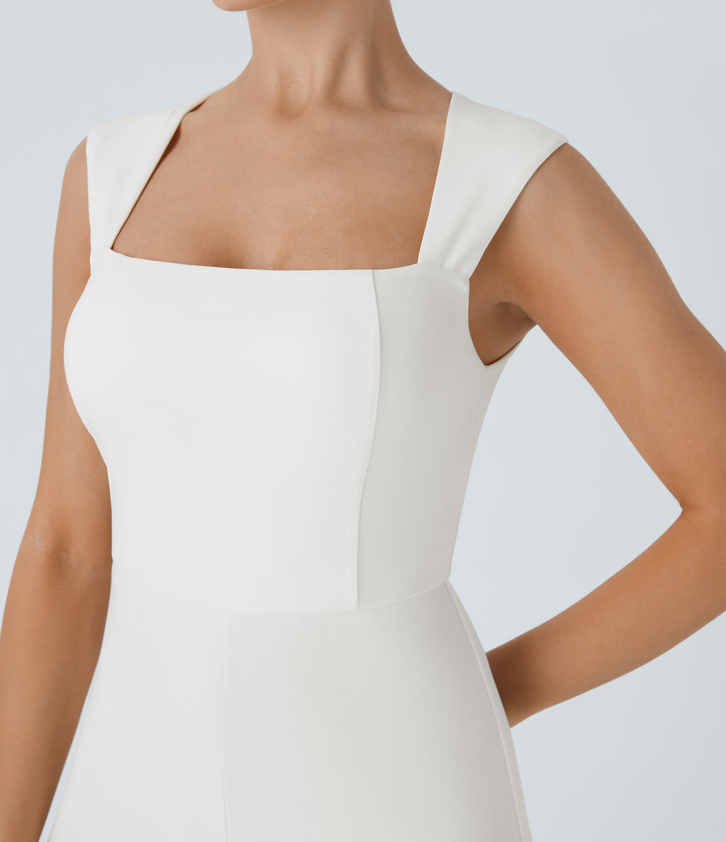 Square Neck Sleeveless Party Jumpsuit — White — view 4