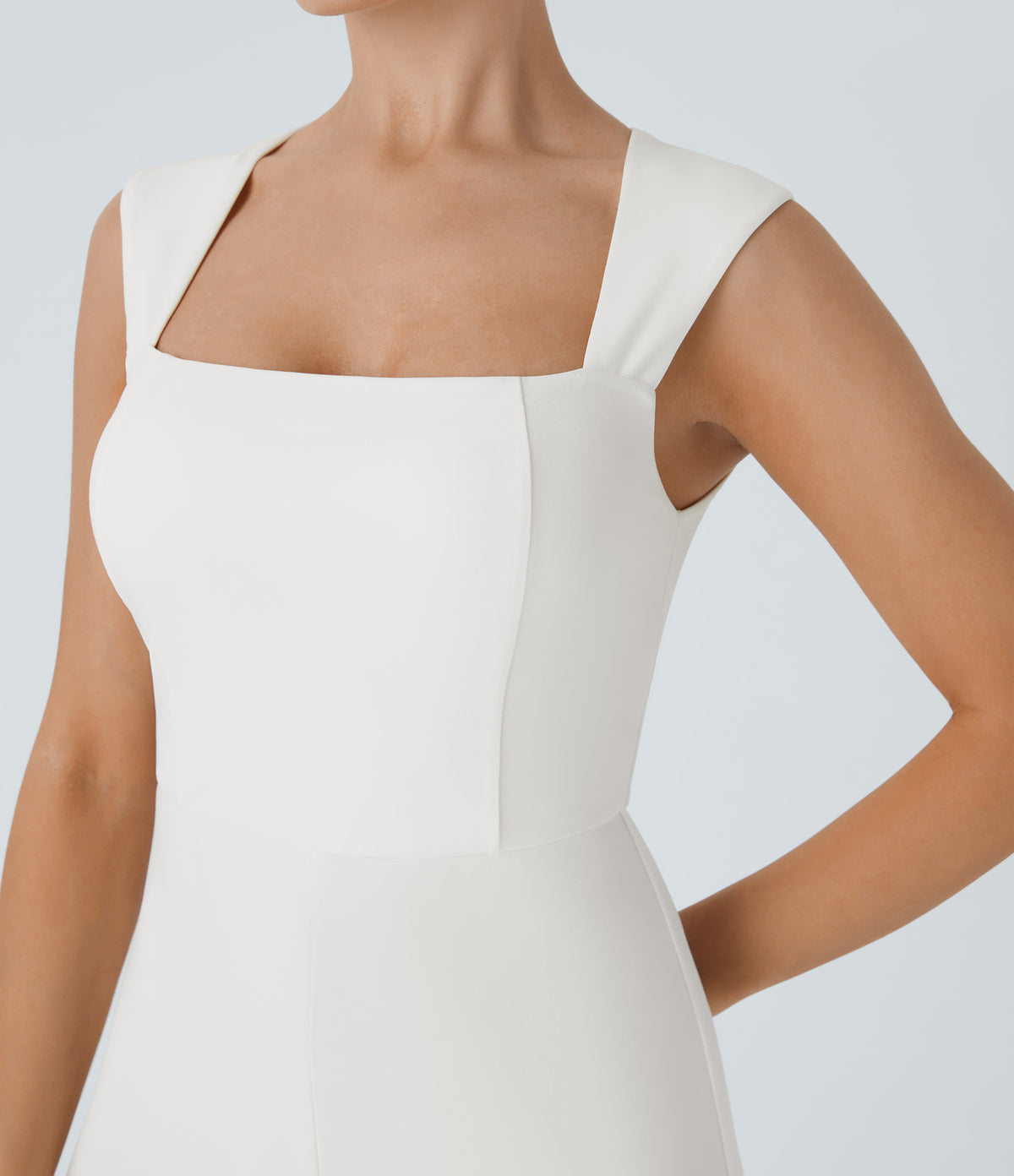 Square Neck Sleeveless Party Jumpsuit — White — view 4