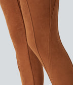 High Waisted Tummy Control Side Pocket Suede Casual Leggings — Autumnal — view 6