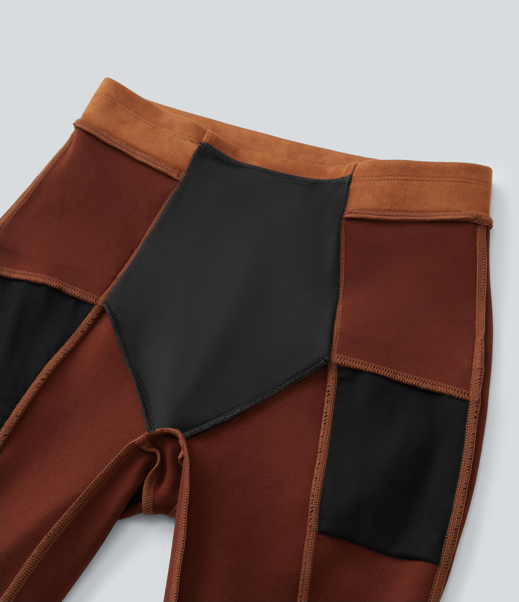 High Waisted Tummy Control Side Pocket Suede Casual Leggings — Autumnal — view 8