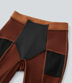 High Waisted Tummy Control Side Pocket Suede Casual Leggings — Autumnal — view 8