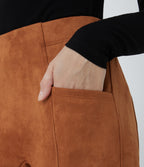 High Waisted Tummy Control Side Pocket Suede Casual Leggings — Autumnal — view 4