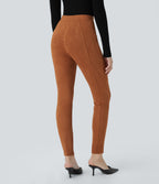 High Waisted Tummy Control Side Pocket Suede Casual Leggings — Autumnal — view 2