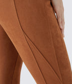 High Waisted Tummy Control Side Pocket Suede Casual Leggings — Autumnal — view 5