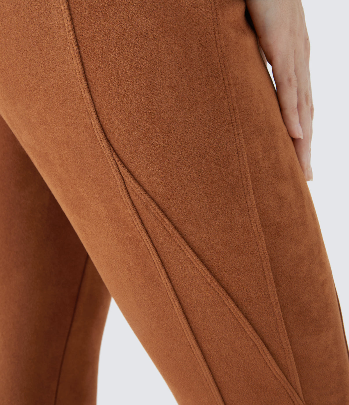 High Waisted Tummy Control Side Pocket Suede Casual Leggings — Autumnal — view 5