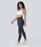 Seamless Flow High Waisted Ruched 7/8 Yoga Leggings — Peacoat — view 6