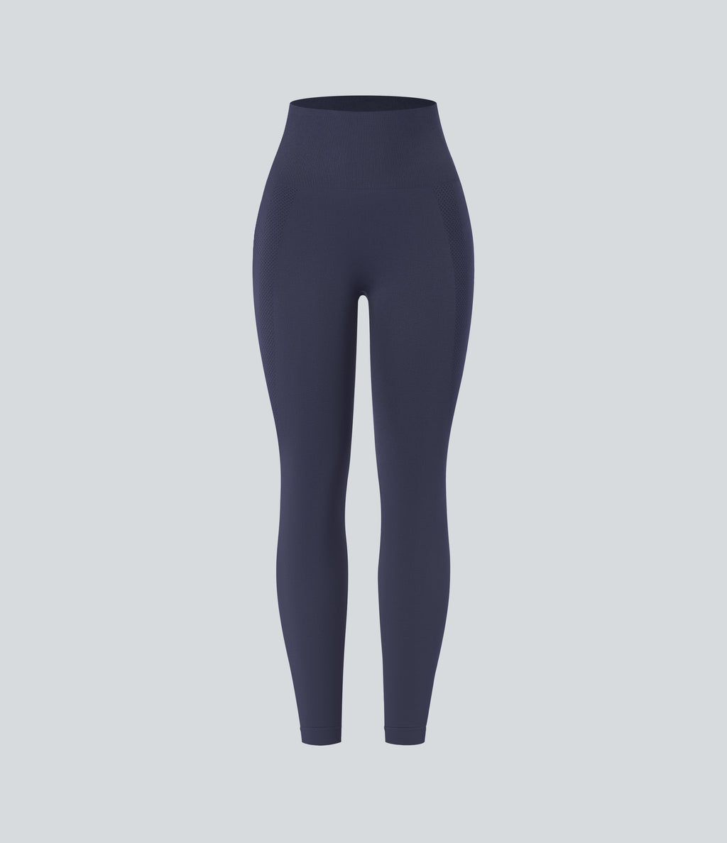 Seamless Flow High Waisted Ruched 7/8 Yoga Leggings — Peacoat — view 7