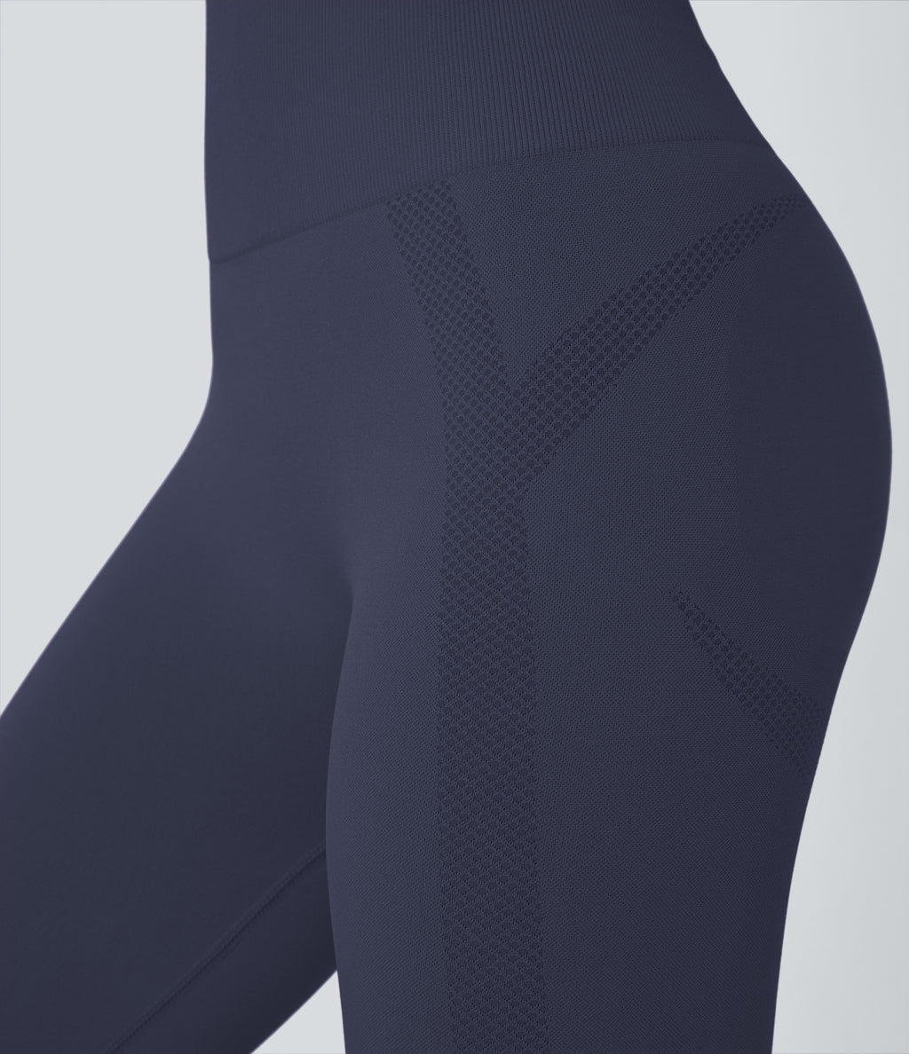 Seamless Flow High Waisted Ruched 7/8 Yoga Leggings — Peacoat — view 4