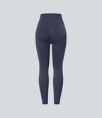 Seamless Flow High Waisted Ruched 7/8 Yoga Leggings — Peacoat — view 8