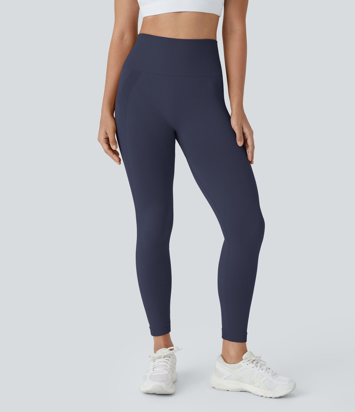Seamless Flow High Waisted Ruched 7/8 Yoga Leggings — Peacoat — view 2