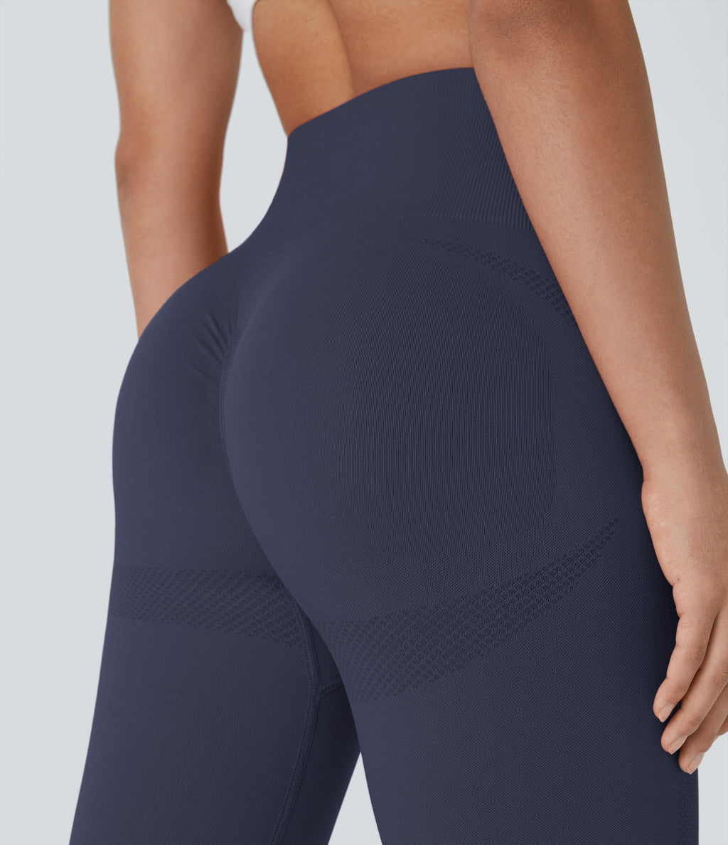 Seamless Flow High Waisted Ruched 7/8 Yoga Leggings — Peacoat — view 5
