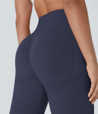 Seamless Flow High Waisted Ruched 7/8 Yoga Leggings — Peacoat — view 5