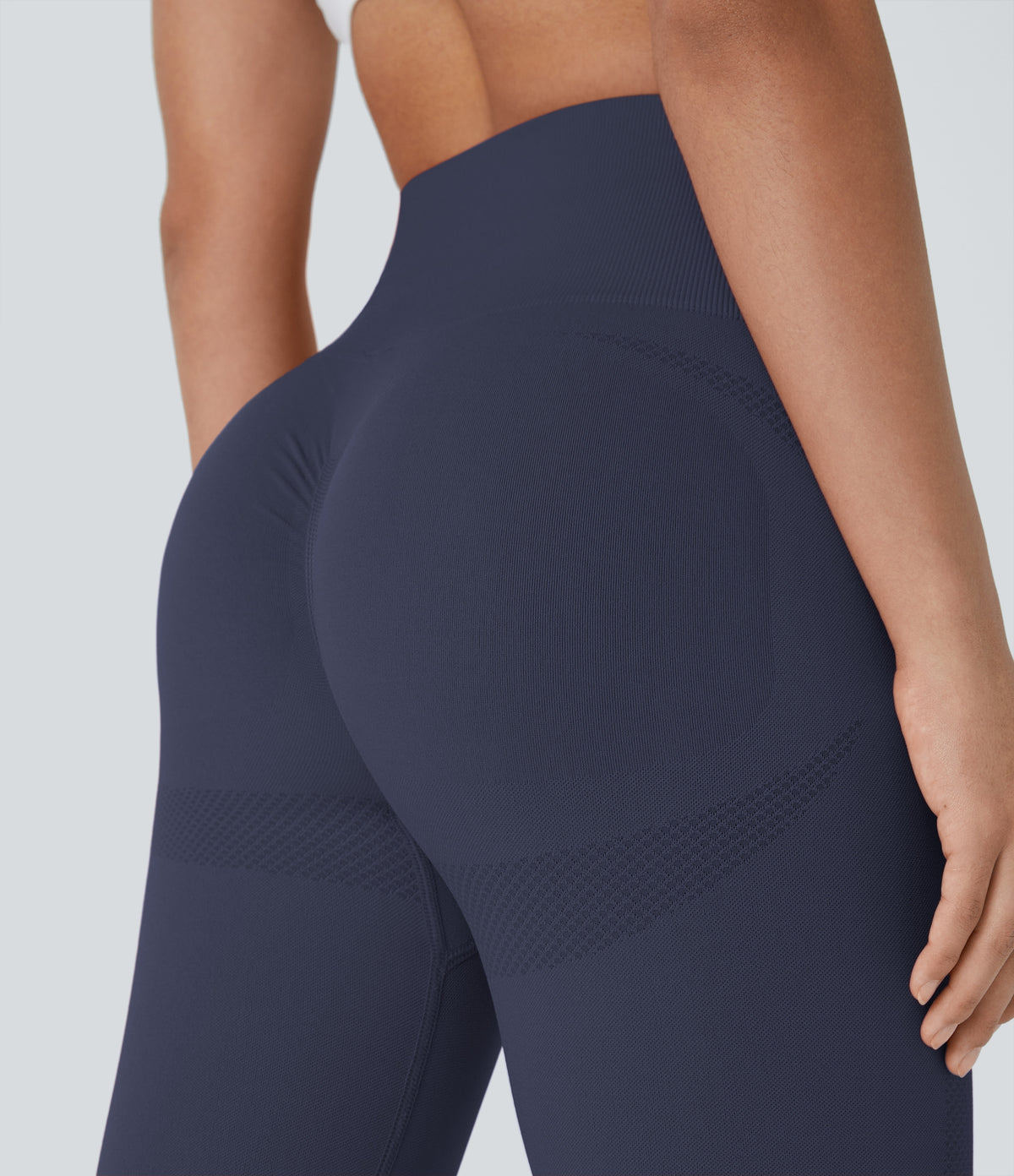 Seamless Flow High Waisted Ruched 7/8 Yoga Leggings — Peacoat — view 5