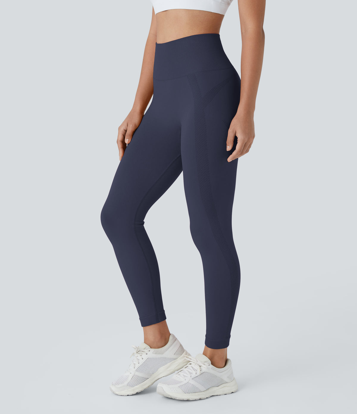 Seamless Flow High Waisted Ruched 7/8 Yoga Leggings — Peacoat — view 1
