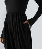 Scoop Neck Backless Side Pocket Casual Harem Jumpsuit — Black — view 5