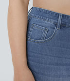 High Waisted Pockets Straight Leg Washed Casual Plus Size Jeans — Blue Spruce Denim — view 5