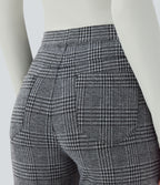 High Waisted Pocket Houndstooth Plaid Skinny Work Trousers — Dark Gray Plaid — view 5