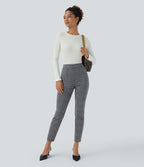High Waisted Pocket Houndstooth Plaid Skinny Work Trousers — Dark Gray Plaid — view 7