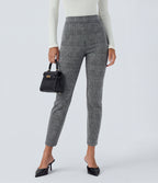 High Waisted Pocket Houndstooth Plaid Skinny Work Trousers — Dark Gray Plaid — view 1