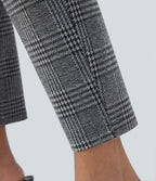 High Waisted Pocket Houndstooth Plaid Skinny Work Trousers — Dark Gray Plaid — view 6