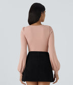 Round Neck Long Sleeve Button Casual Bodysuit — Misty Rose — view 3
