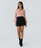 Round Neck Long Sleeve Button Casual Bodysuit — Misty Rose — view 7