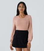 Round Neck Long Sleeve Button Casual Bodysuit — Misty Rose — view 2