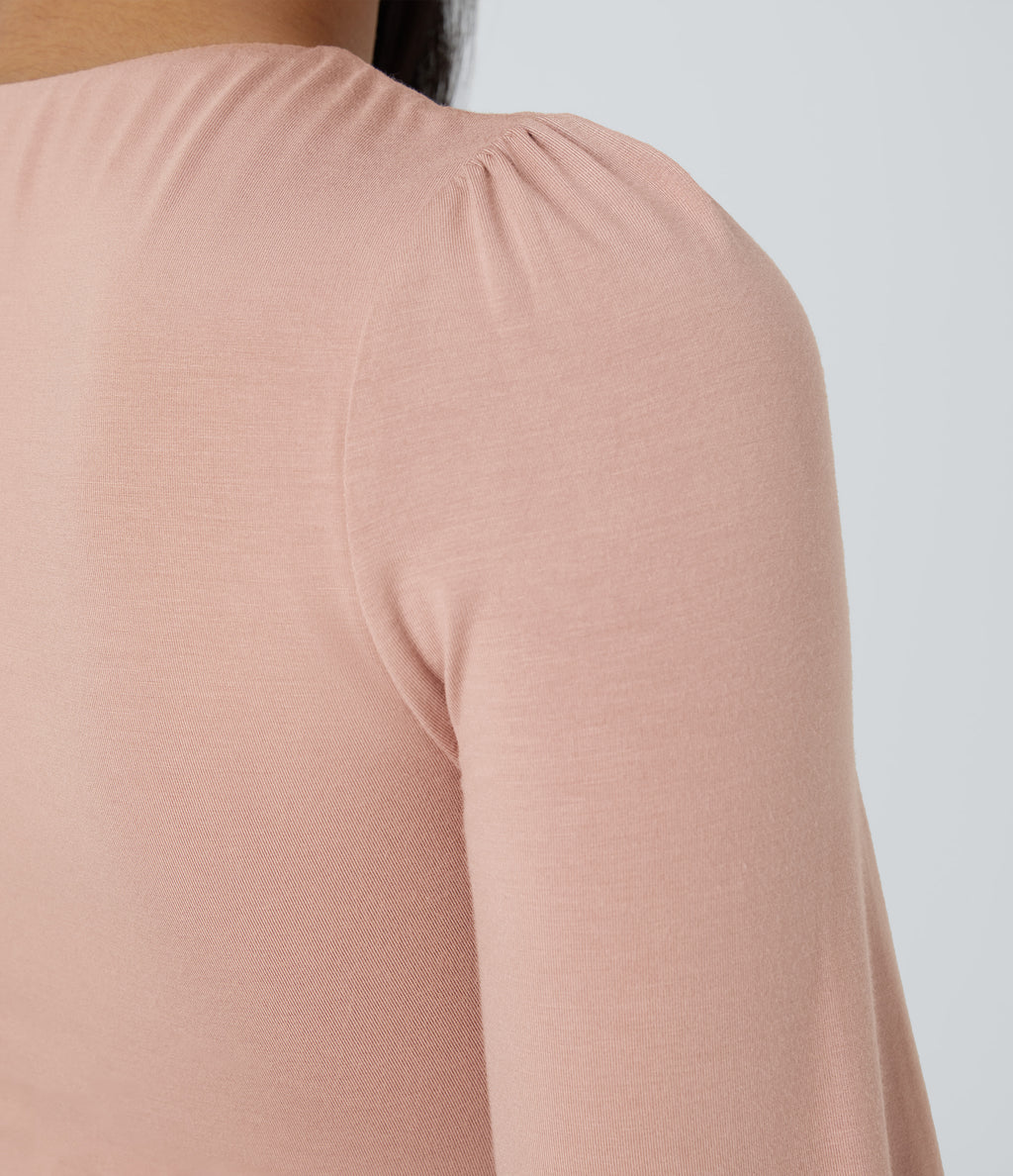 Round Neck Long Sleeve Button Casual Bodysuit — Misty Rose — view 5