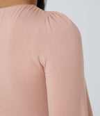 Round Neck Long Sleeve Button Casual Bodysuit — Misty Rose — view 5