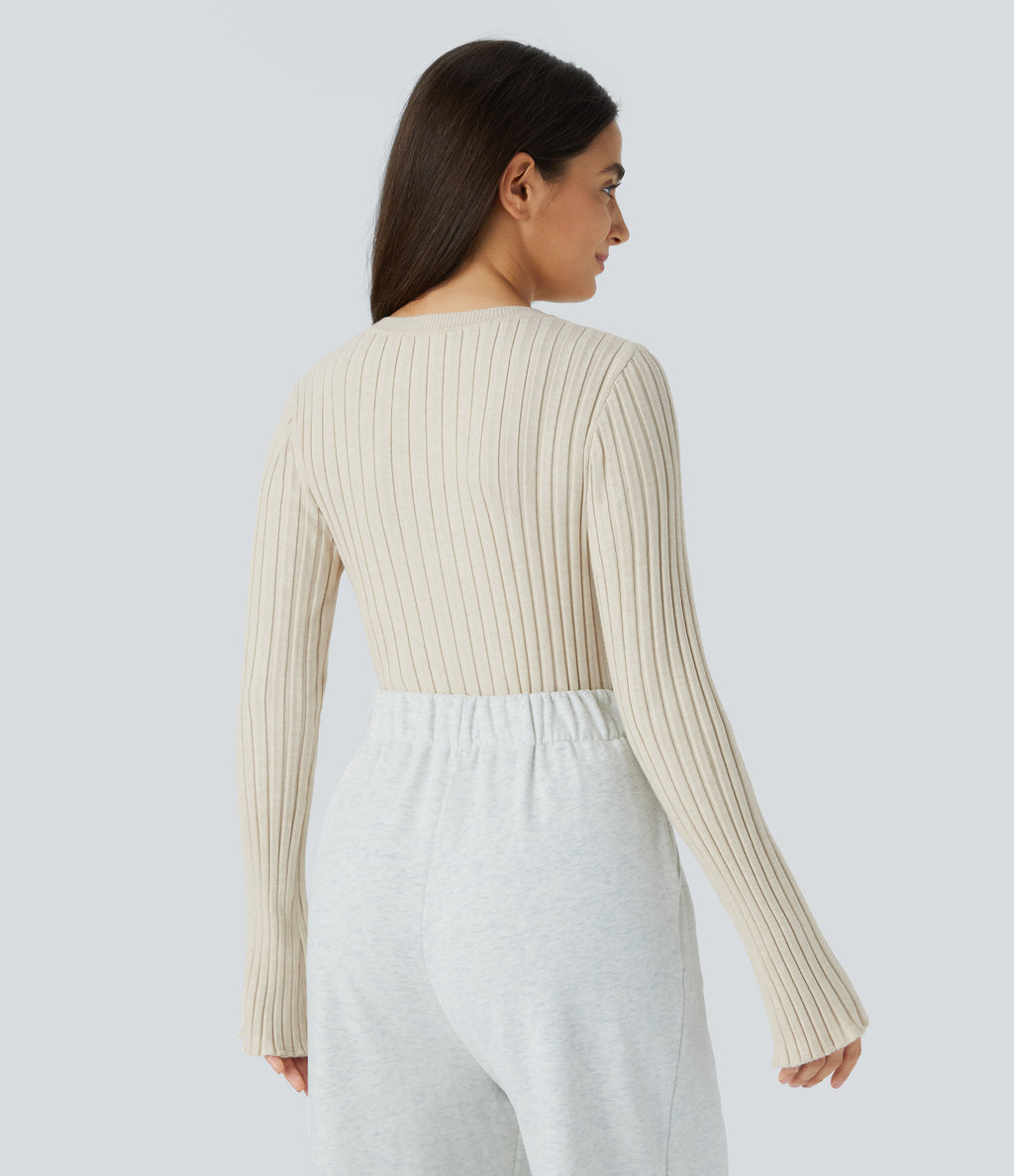 Round Neck Long Sleeve Frill Casual Jumper — White Onyx — view 2