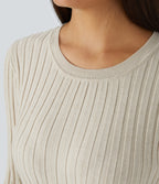 Round Neck Long Sleeve Frill Casual Jumper — White Onyx — view 4