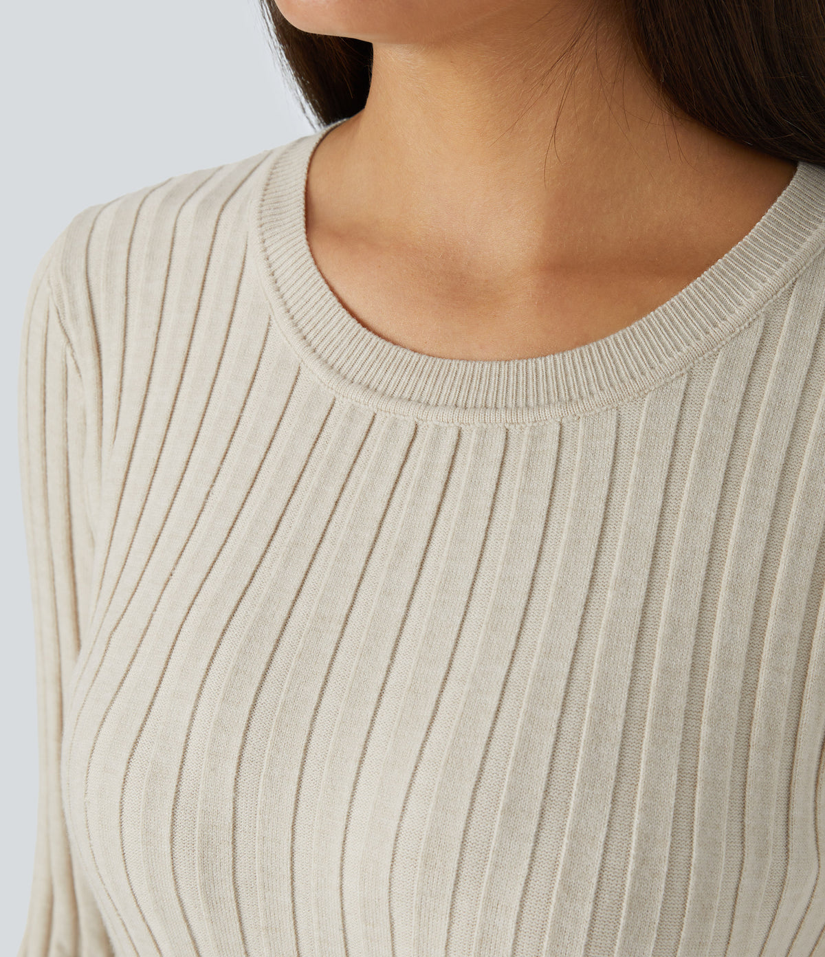 Round Neck Long Sleeve Frill Casual Jumper — White Onyx — view 4