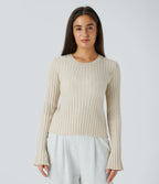 Round Neck Long Sleeve Frill Casual Jumper — White Onyx — view 6