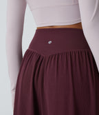 High Waisted Crossover Side Pocket Waffle Yoga Joggers — Evening Red — view 5
