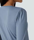 V Neck Long Sleeve Tulip Hem Midi Party Dress — Rain Washed — view 4