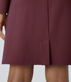 Round Neck Shoulder Pad Long Sleeve Hem Slim Mini Work Dress — Chocolate Truffle — view 7