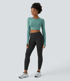 High Waisted Side Pocket Thermal Yoga Leggings — Black — view 5