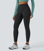 High Waisted Side Pocket Thermal Yoga Leggings — Black — view 1