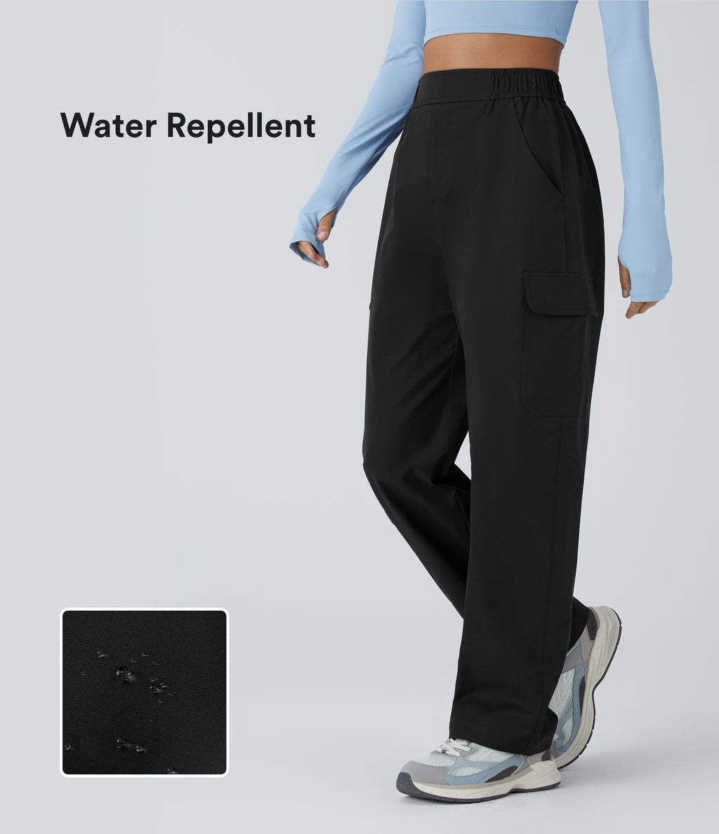 Water Repellent Wear-Resistant High Waisted Pockets Camping Cargo Trousers — Black — view 1