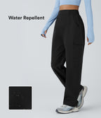 Water Repellent Wear-Resistant High Waisted Pockets Camping Cargo Trousers — Black — view 1