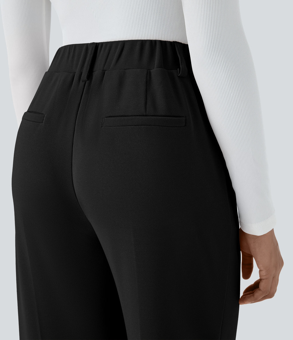 High Waisted Side Pocket Waffle Work Trousers — Black — view 4