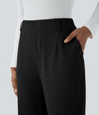High Waisted Side Pocket Waffle Work Trousers — Black — view 5