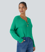 Round Neck Front Long Sleeve Casual Jumper — Mint Leaf — view 3