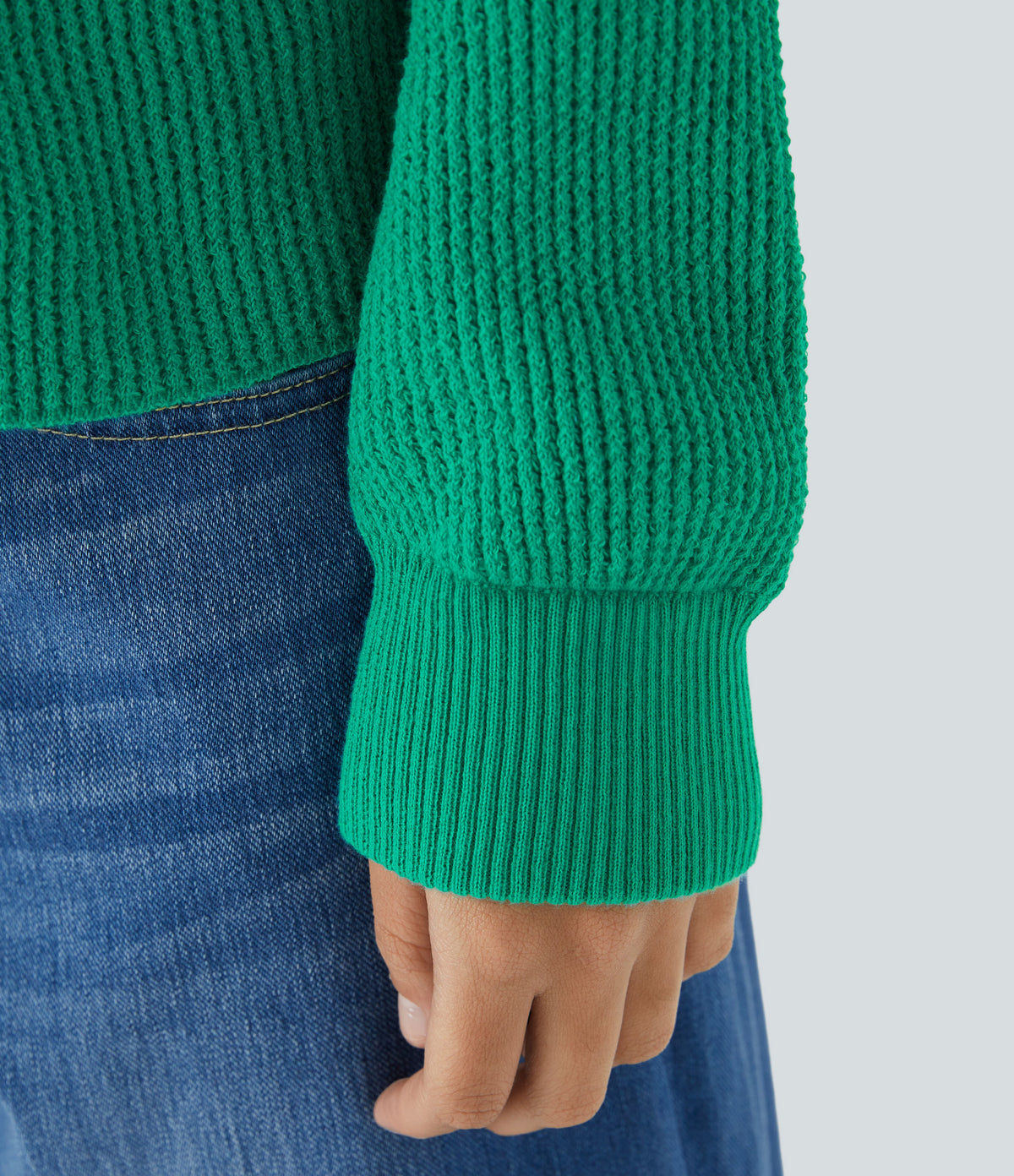 Round Neck Front Long Sleeve Casual Jumper — Mint Leaf — view 5