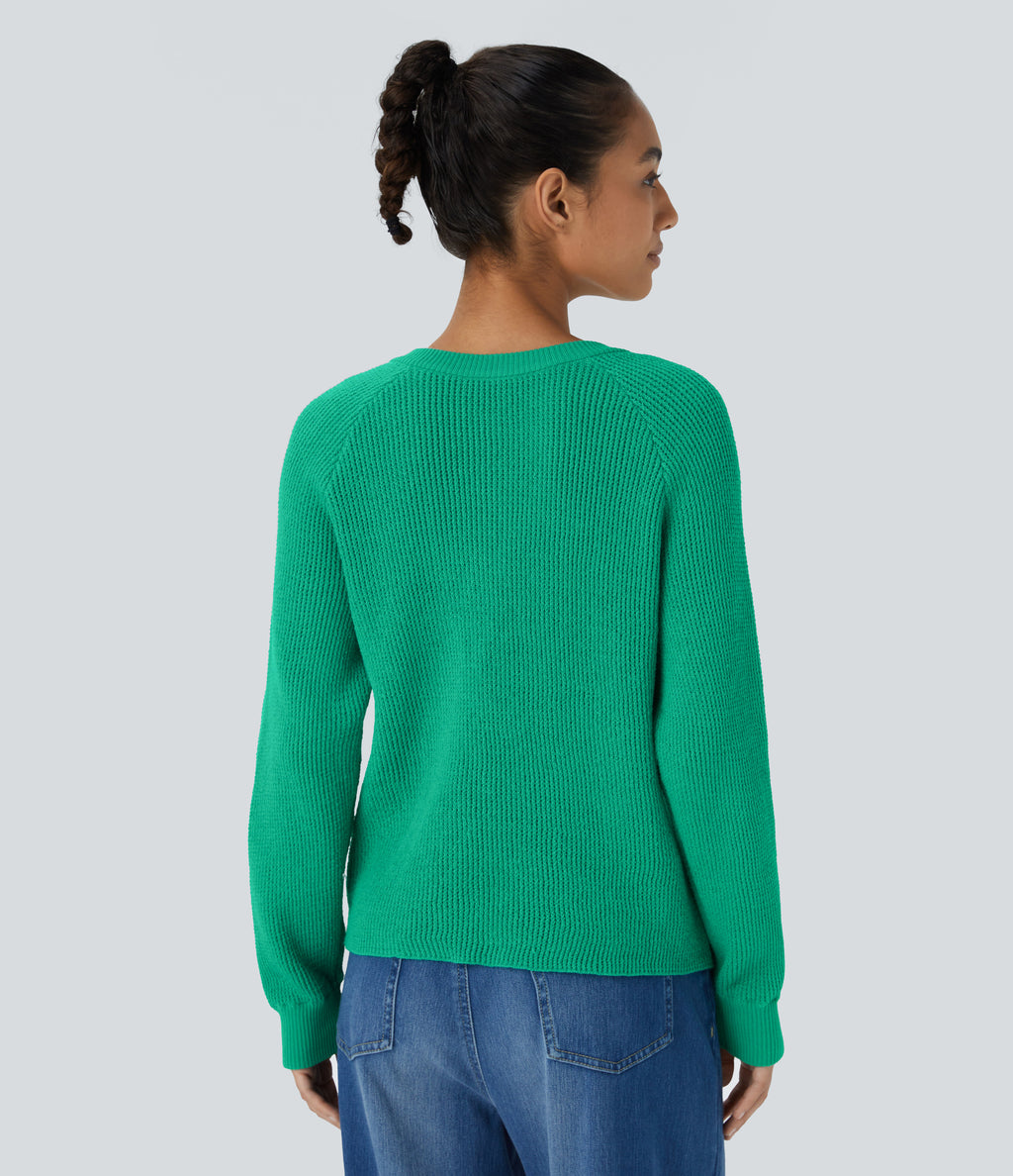 Round Neck Front Long Sleeve Casual Jumper — Mint Leaf — view 2