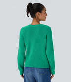 Round Neck Front Long Sleeve Casual Jumper — Mint Leaf — view 2