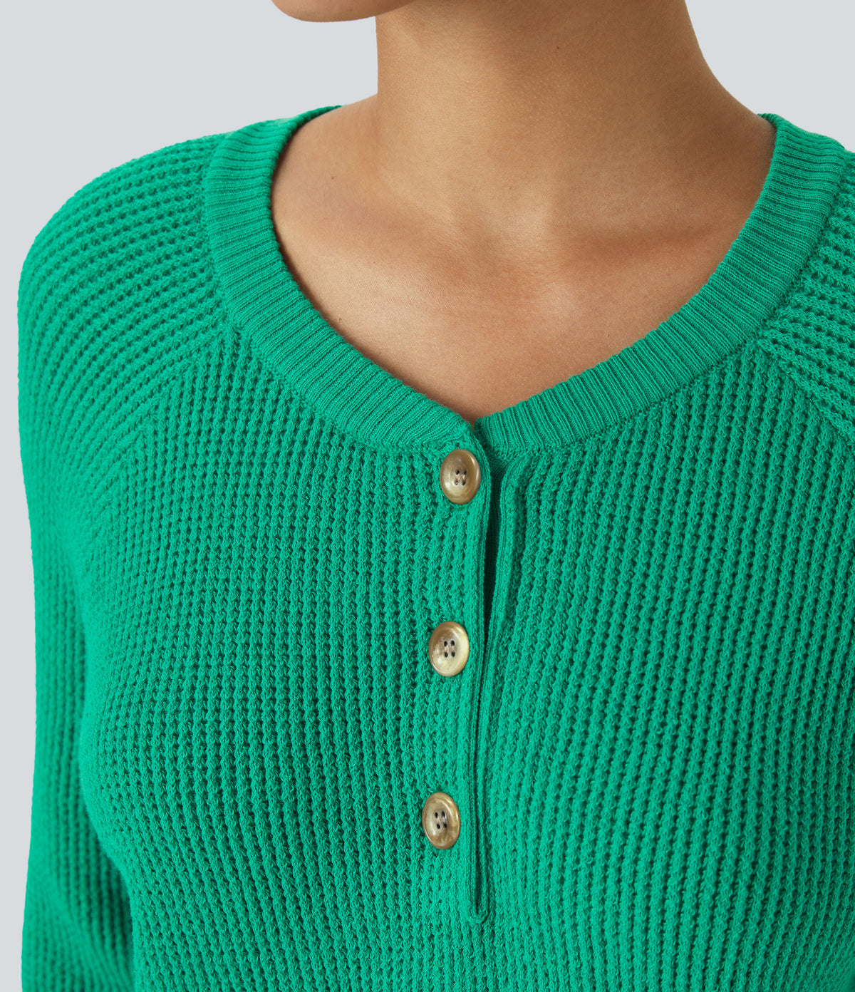 Round Neck Front Long Sleeve Casual Jumper — Mint Leaf — view 4