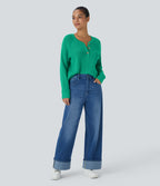 Round Neck Front Long Sleeve Casual Jumper — Mint Leaf — view 6