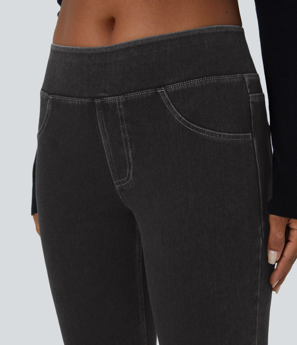 Low Rise Back Pockets Stretchy Knit Casual Bootcut Jeans — Black Rock Denim — view 5