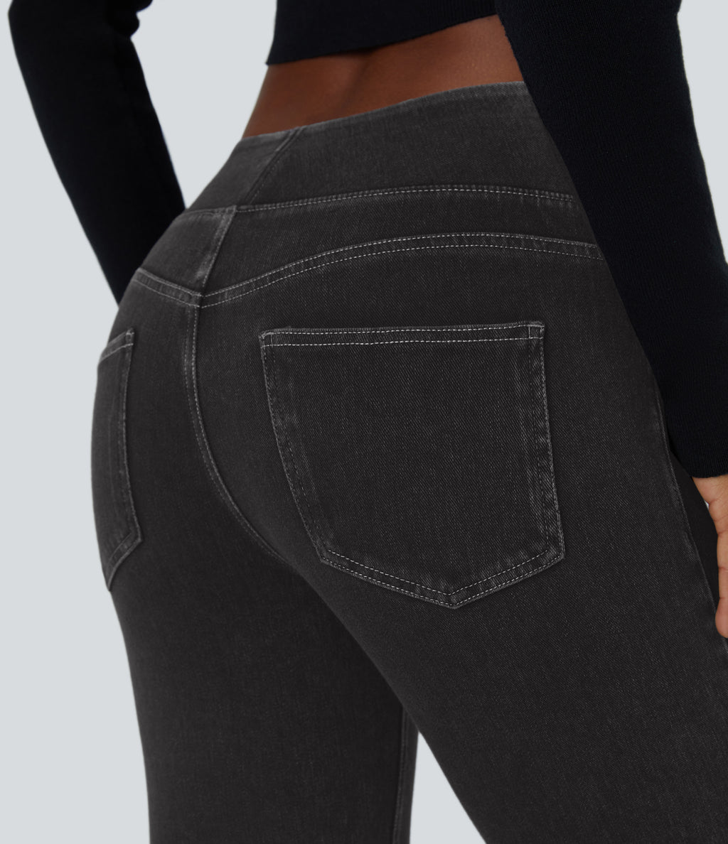 Low Rise Back Pockets Stretchy Knit Casual Bootcut Jeans — Black Rock Denim — view 4
